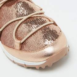 Jimmy Choo Rose Pink Metallic Leather and Sequins Andrea Sneakers Size 38