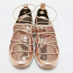 Jimmy Choo Rose Pink Metallic Leather and Sequins Andrea Sneakers Size 38