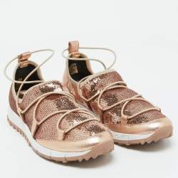 Jimmy Choo Rose Pink Metallic Leather and Sequins Andrea Sneakers Size 38