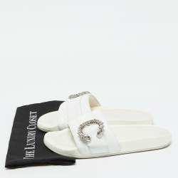 Jimmy Choo White Leather Crystal Embellished Flat Slides Size 41