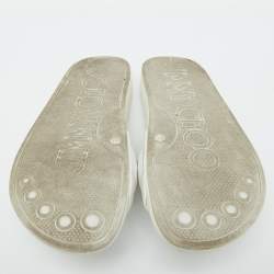 Jimmy Choo White Leather Crystal Embellished Flat Slides Size 41
