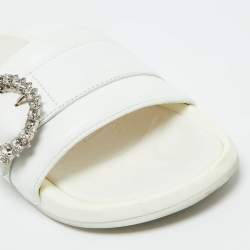 Jimmy Choo White Leather Crystal Embellished Flat Slides Size 41