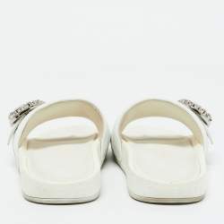 Jimmy Choo White Leather Crystal Embellished Flat Slides Size 41