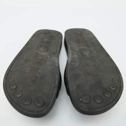 Pre Owned Jimmy Choo Black Leather Crystal Embellished Flat Slides Size 41