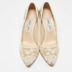 Pre Owned Jimmy Choo Ivory Lace Romy Pumps Size 39.5