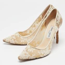 Pre Owned Jimmy Choo Ivory Lace Romy Pumps Size 39.5
