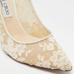Pre Owned Jimmy Choo Ivory Lace Romy Pumps Size 39.5