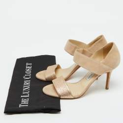 Jimmy Choo Beige Suede and Glitter Tesoro Strap Sandals Size 37.5