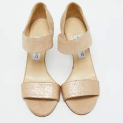 Jimmy Choo Beige Suede and Glitter Tesoro Strap Sandals Size 37.5