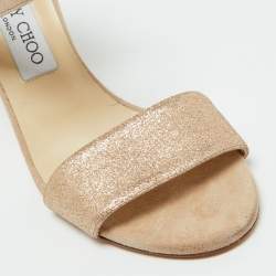 Jimmy Choo Beige Suede and Glitter Tesoro Strap Sandals Size 37.5