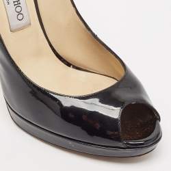 Jimmy Choo Black Patent Leather Cosmic Peep Toe Pumps Size 38.5