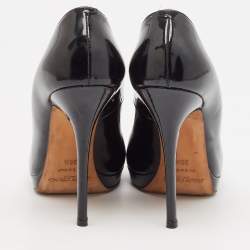 Jimmy Choo Black Patent Leather Cosmic Peep Toe Pumps Size 38.5