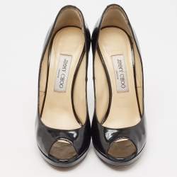 Jimmy Choo Black Patent Leather Cosmic Peep Toe Pumps Size 38.5