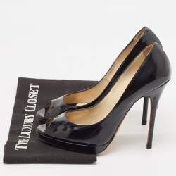 Jimmy Choo Black Patent Leather Cosmic Peep Toe Pumps Size 38.5