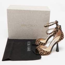 Jimmy Choo Brown Calf Hair and Leather Reon Ankle Strap Sandals Size 36.5