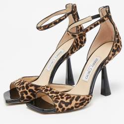 Jimmy Choo Brown Calf Hair and Leather Reon Ankle Strap Sandals Size 36.5