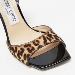Jimmy Choo Brown Calf Hair and Leather Reon Ankle Strap Sandals Size 36.5