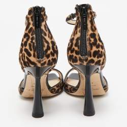 Jimmy Choo Brown Calf Hair and Leather Reon Ankle Strap Sandals Size 36.5