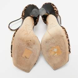 Jimmy Choo Brown Calf Hair and Leather Reon Ankle Strap Sandals Size 36.5