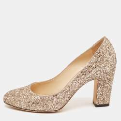 Jimmy Choo Metallic Gold Glitter Billie Block Heel Pumps Size 37