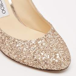 Jimmy Choo Metallic Gold Glitter Billie Block Heel Pumps Size 37