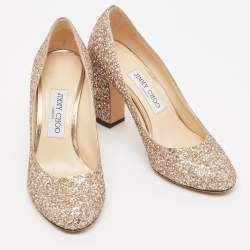 Jimmy Choo Metallic Gold Glitter Billie Block Heel Pumps Size 37