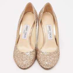 Jimmy Choo Metallic Gold Glitter Billie Block Heel Pumps Size 37