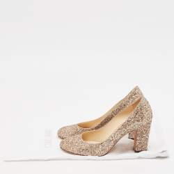 Jimmy Choo Metallic Gold Glitter Billie Block Heel Pumps Size 37