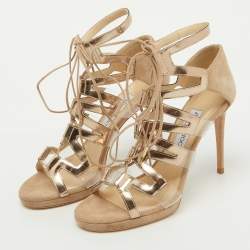 Jimmy Choo Beige Suede and PVC Dani Cut Out Sandals Size 39