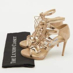 Jimmy Choo Beige Suede and PVC Dani Cut Out Sandals Size 39