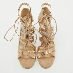 Jimmy Choo Beige Suede and PVC Dani Cut Out Sandals Size 39