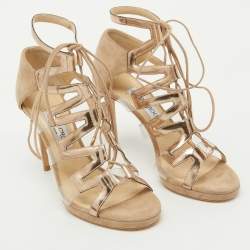 Jimmy Choo Beige Suede and PVC Dani Cut Out Sandals Size 39