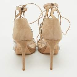 Jimmy Choo Beige Suede and PVC Dani Cut Out Sandals Size 39