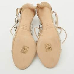 Jimmy Choo Beige Suede and PVC Dani Cut Out Sandals Size 39