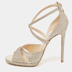 Jimmy Choo Gold Glitter Lorina Sandals Size 39.5