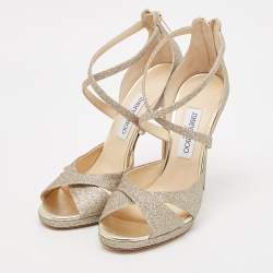 Jimmy Choo Gold Glitter Lorina Sandals Size 39.5