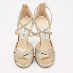 Jimmy Choo Gold Glitter Lorina Sandals Size 39.5