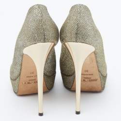 Jimmy Choo Silver/Gold Lurex Fabric Dahlia Peep Toe Pumps Size 38