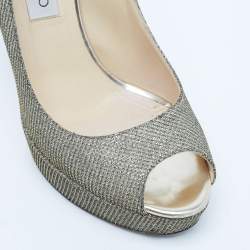 Jimmy Choo Silver/Gold Lurex Fabric Dahlia Peep Toe Pumps Size 38