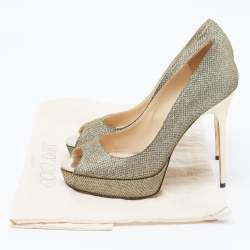 Jimmy Choo Silver/Gold Lurex Fabric Dahlia Peep Toe Pumps Size 38
