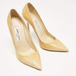 Jimmy Choo Beige Patent Leather Ava Pointed Toe Pumps Size 37