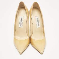 Jimmy Choo Beige Patent Leather Ava Pointed Toe Pumps Size 37