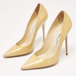 Jimmy Choo Beige Patent Leather Ava Pointed Toe Pumps Size 37