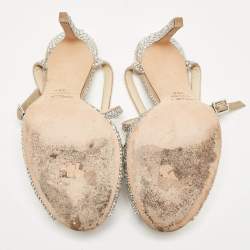 Jimmy Choo Beige Suede Crystal Embellished Sacora Ankle Strap Sandals Size 38.5