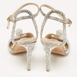 Jimmy Choo Beige Suede Crystal Embellished Sacora Ankle Strap Sandals Size 38.5