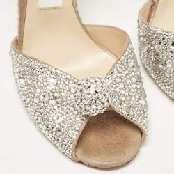 Jimmy Choo Beige Suede Crystal Embellished Sacora Ankle Strap Sandals Size 38.5