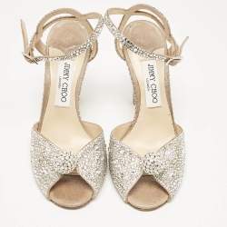 Jimmy Choo Beige Suede Crystal Embellished Sacora Ankle Strap Sandals Size 38.5