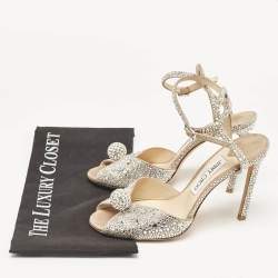 Jimmy Choo Beige Suede Crystal Embellished Sacora Ankle Strap Sandals Size 38.5