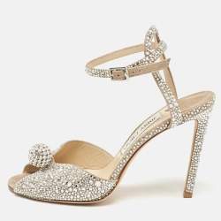Jimmy Choo Beige Suede Crystal Embellished Sacora Ankle Strap Sandals Size 38.5