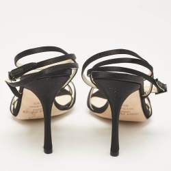 Pre Owned Jimmy Choo Black Satin Elaine Ankle Strap Sandals Size 38.5